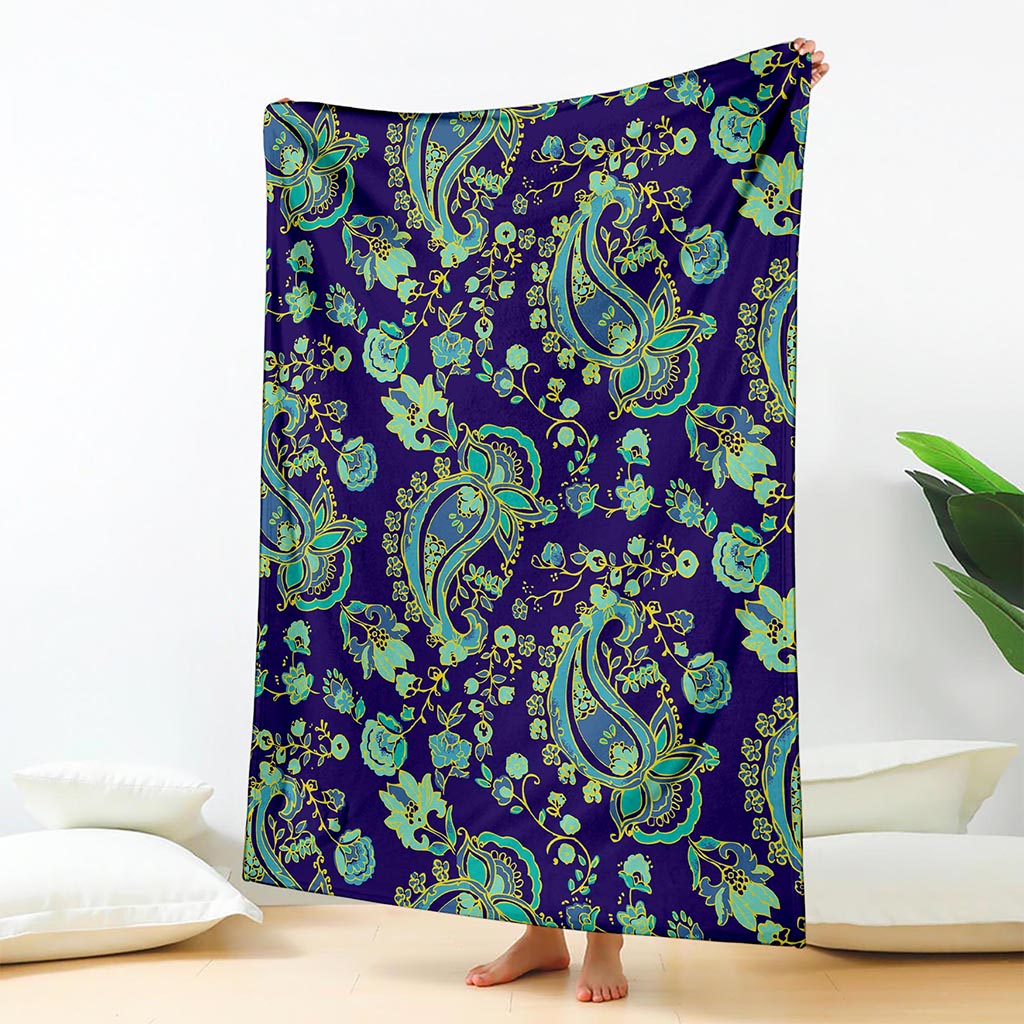 Blue Bohemian Paisley Pattern Print Blanket