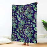 Blue Bohemian Paisley Pattern Print Blanket