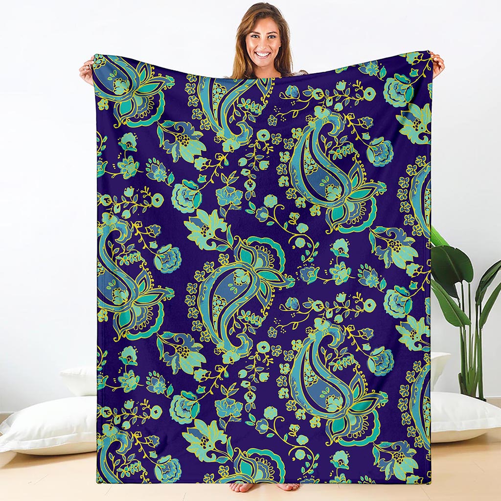 Blue Bohemian Paisley Pattern Print Blanket