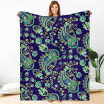 Blue Bohemian Paisley Pattern Print Blanket