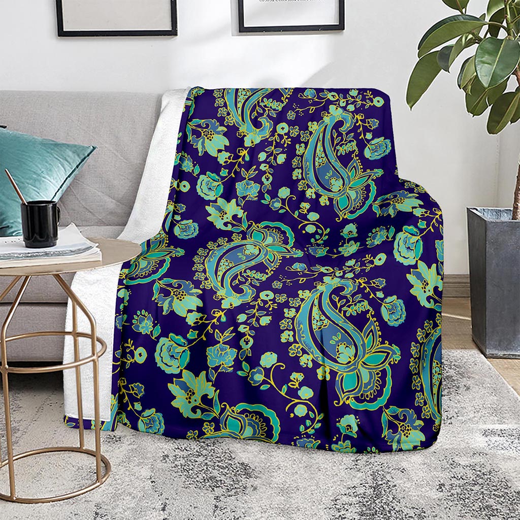 Blue Bohemian Paisley Pattern Print Blanket