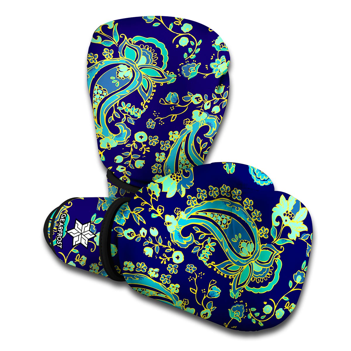 Blue Bohemian Paisley Pattern Print Boxing Gloves