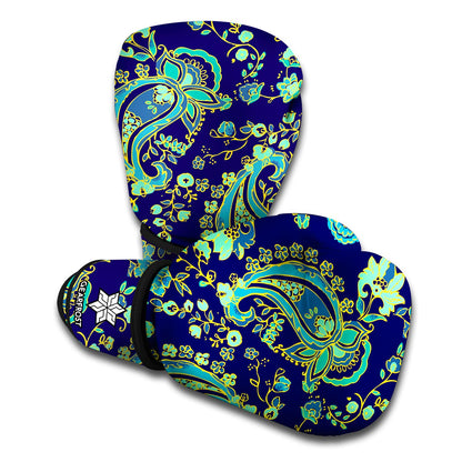 Blue Bohemian Paisley Pattern Print Boxing Gloves