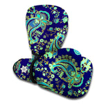 Blue Bohemian Paisley Pattern Print Boxing Gloves