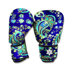 Blue Bohemian Paisley Pattern Print Boxing Gloves