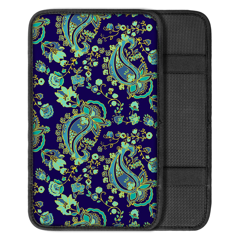Blue Bohemian Paisley Pattern Print Car Center Console Cover