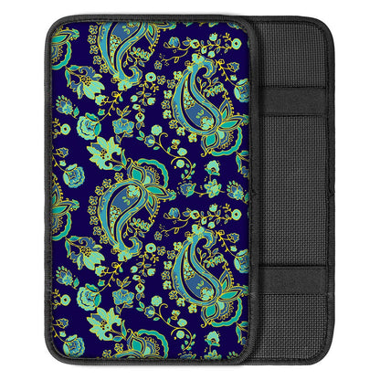 Blue Bohemian Paisley Pattern Print Car Center Console Cover
