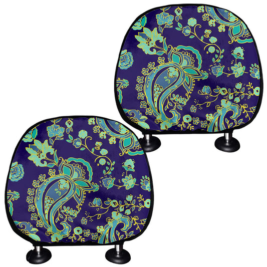 Blue Bohemian Paisley Pattern Print Car Headrest Covers