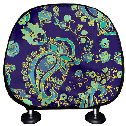 Blue Bohemian Paisley Pattern Print Car Headrest Covers