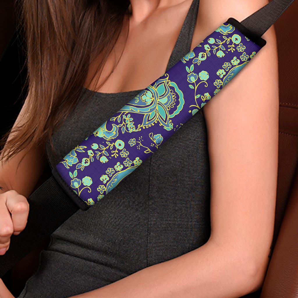Blue Bohemian Paisley Pattern Print Car Seat Belt Covers