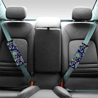 Blue Bohemian Paisley Pattern Print Car Seat Belt Covers