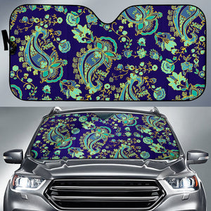 Blue Bohemian Paisley Pattern Print Car Sun Shade GearFrost