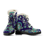 Blue Bohemian Paisley Pattern Print Comfy Boots GearFrost