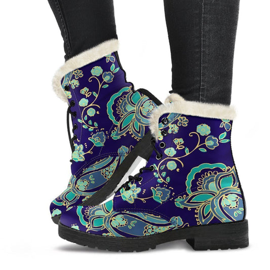 Blue Bohemian Paisley Pattern Print Comfy Boots GearFrost