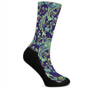 Blue Bohemian Paisley Pattern Print Crew Socks