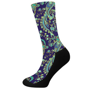 Blue Bohemian Paisley Pattern Print Crew Socks