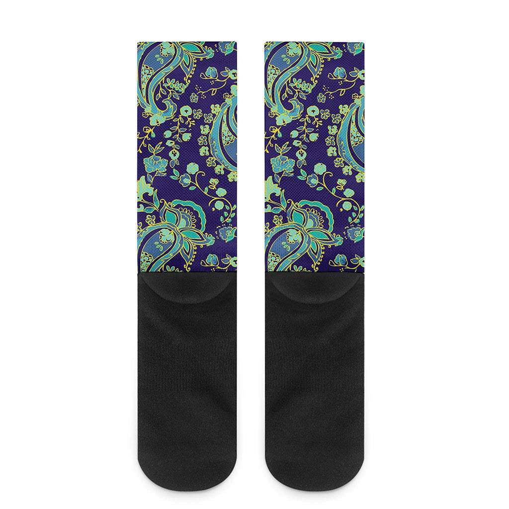 Blue Bohemian Paisley Pattern Print Crew Socks