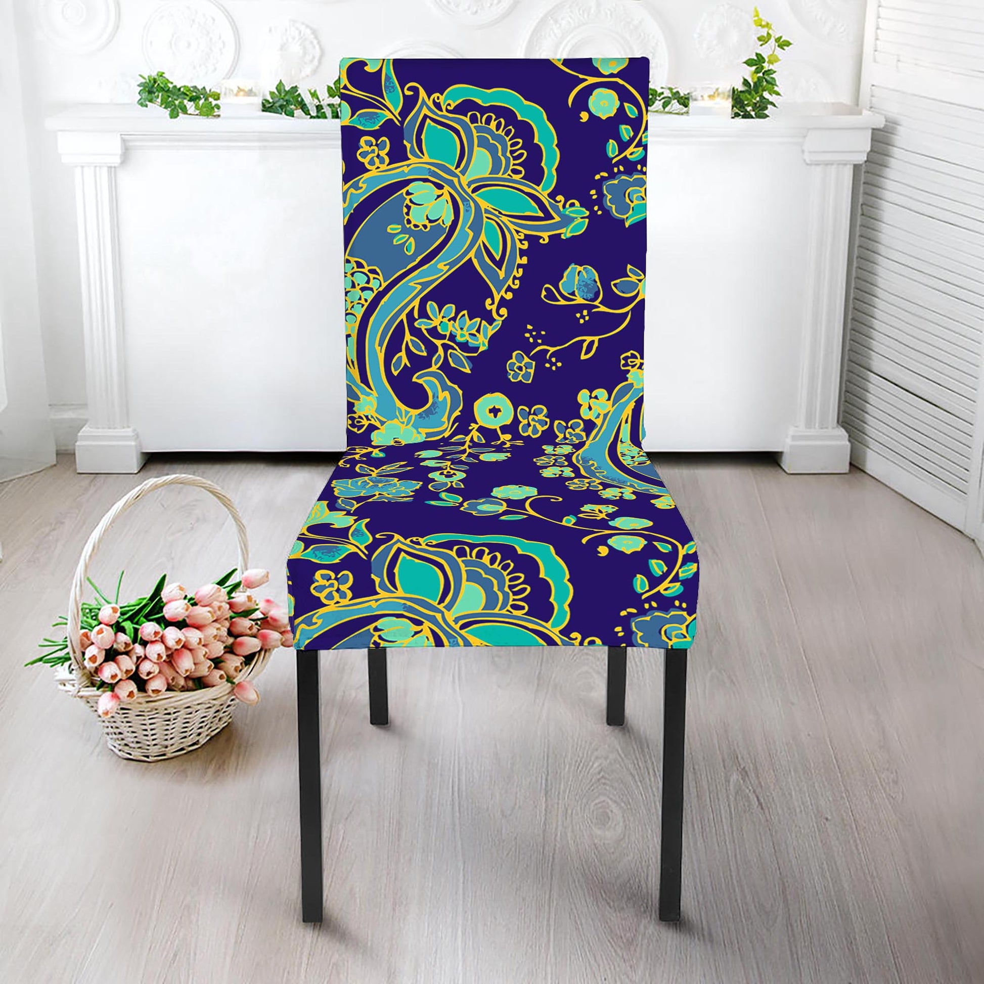 Blue Bohemian Paisley Pattern Print Dining Chair Slipcover