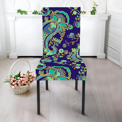 Blue Bohemian Paisley Pattern Print Dining Chair Slipcover