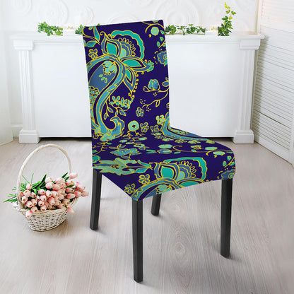 Blue Bohemian Paisley Pattern Print Dining Chair Slipcover