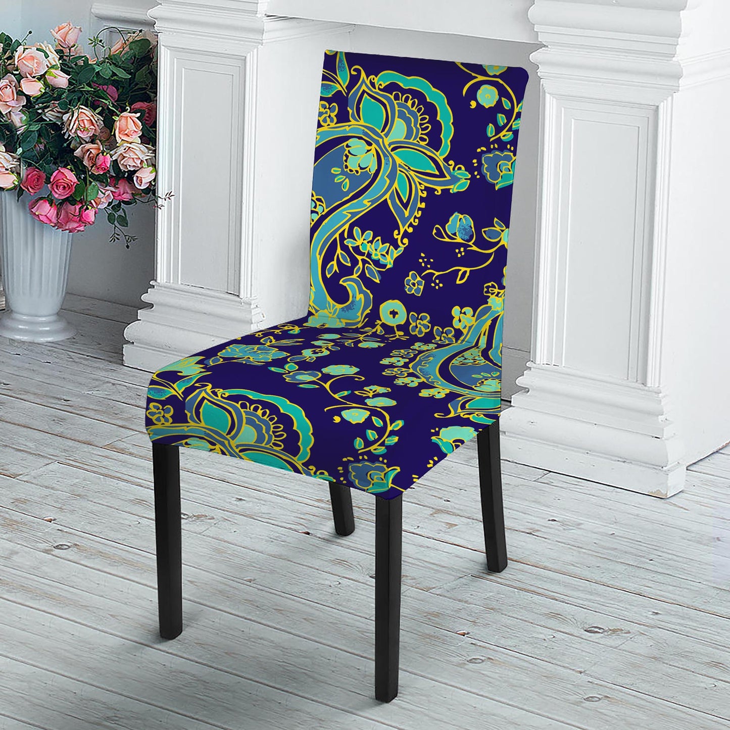 Blue Bohemian Paisley Pattern Print Dining Chair Slipcover