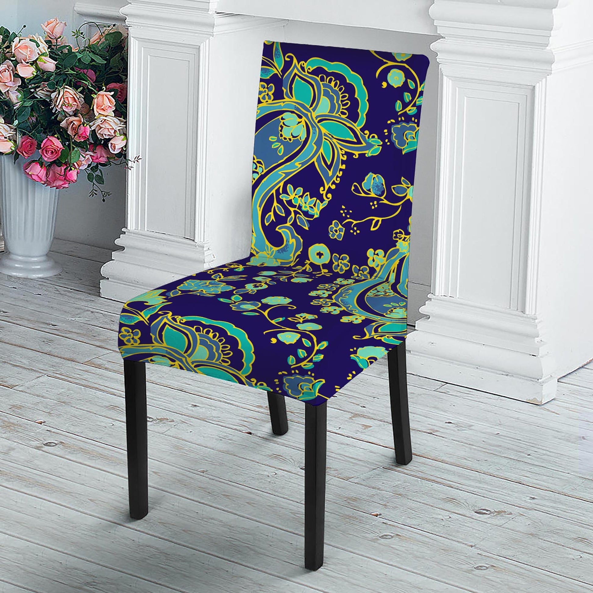 Blue Bohemian Paisley Pattern Print Dining Chair Slipcover