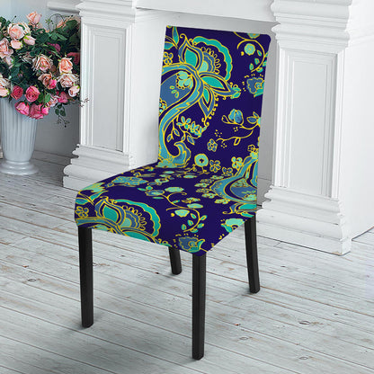 Blue Bohemian Paisley Pattern Print Dining Chair Slipcover