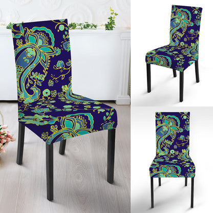 Blue Bohemian Paisley Pattern Print Dining Chair Slipcover