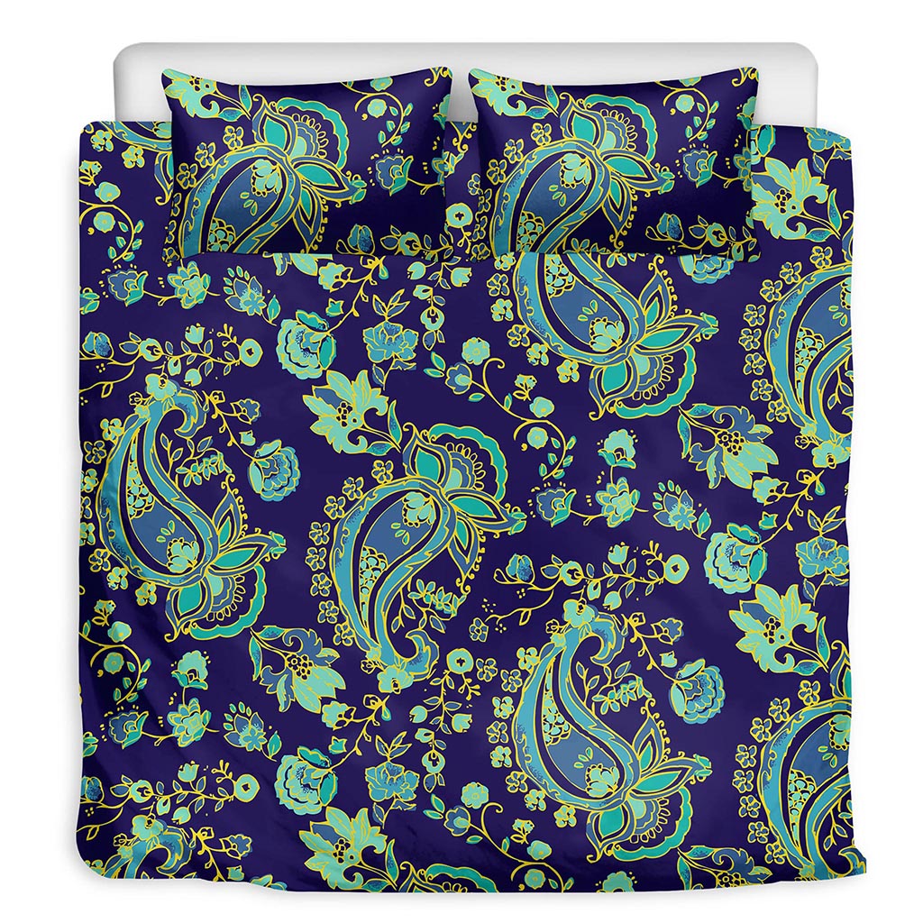 Blue Bohemian Paisley Pattern Print Duvet Cover Bedding Set