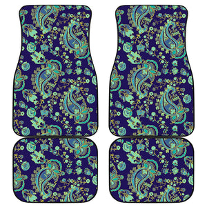 Blue Bohemian Paisley Pattern Print Front and Back Car Floor Mats