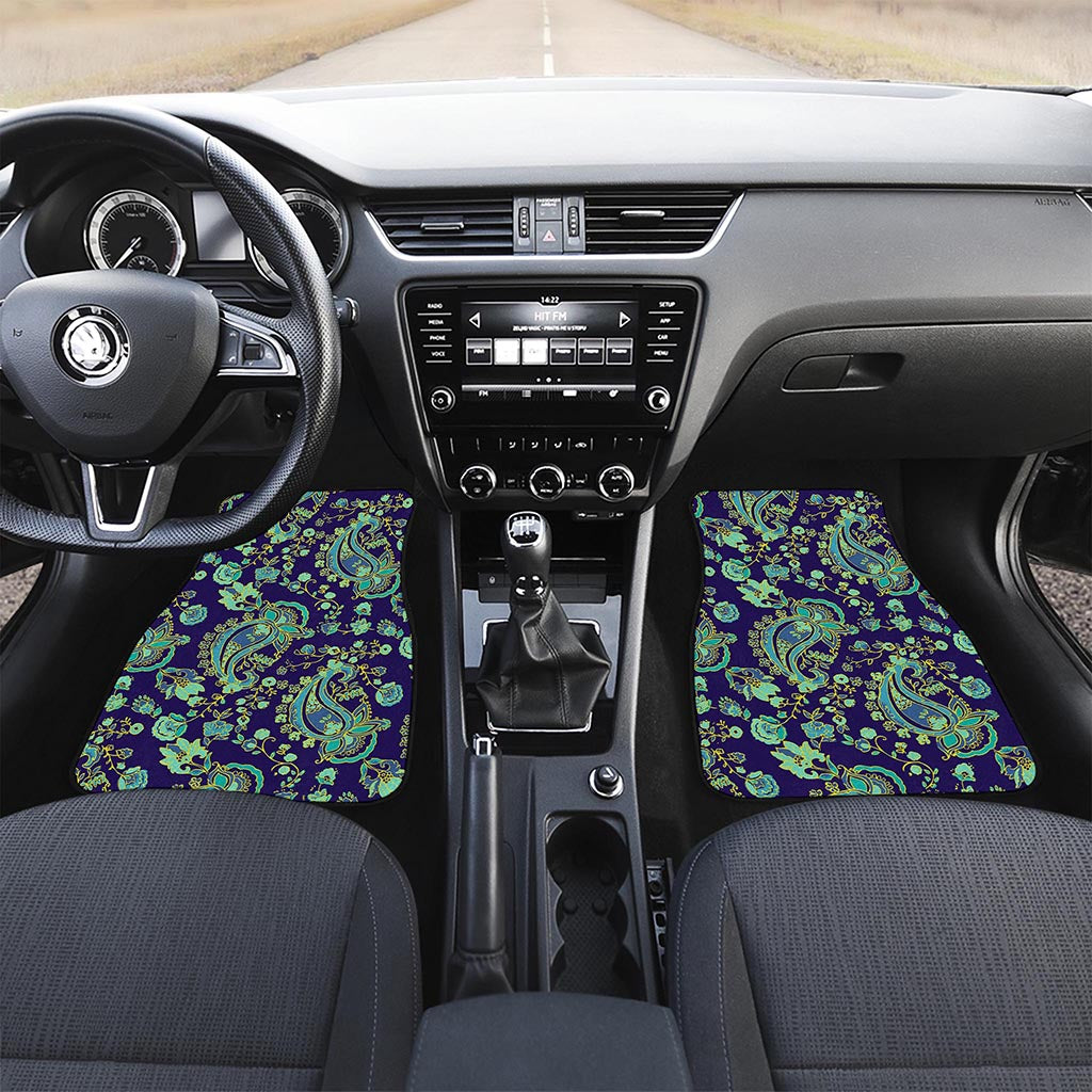 Blue Bohemian Paisley Pattern Print Front and Back Car Floor Mats
