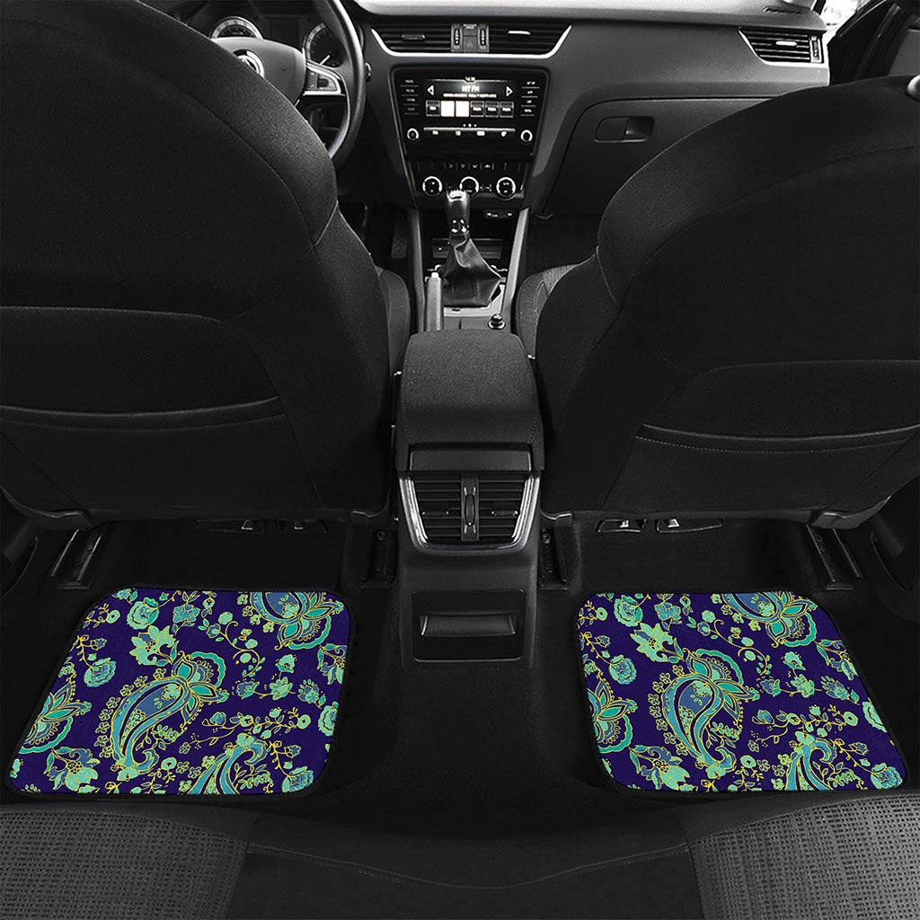 Blue Bohemian Paisley Pattern Print Front and Back Car Floor Mats