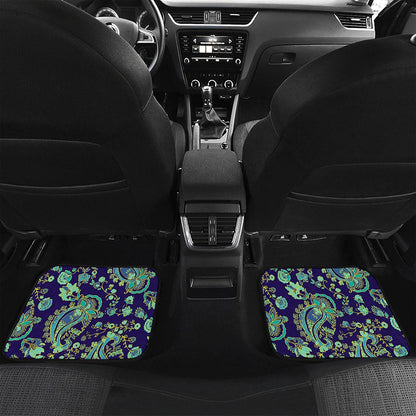 Blue Bohemian Paisley Pattern Print Front and Back Car Floor Mats