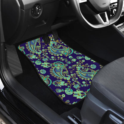 Blue Bohemian Paisley Pattern Print Front and Back Car Floor Mats