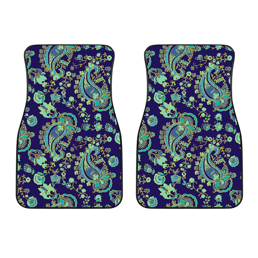 Blue Bohemian Paisley Pattern Print Front Car Floor Mats
