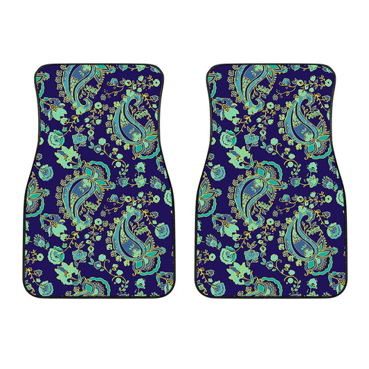 Blue Bohemian Paisley Pattern Print Front Car Floor Mats