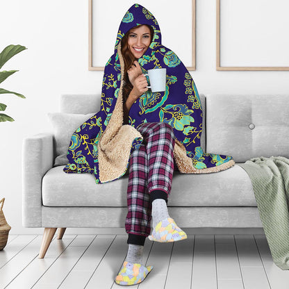 Blue Bohemian Paisley Pattern Print Hooded Blanket