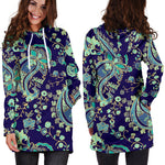 Blue Bohemian Paisley Pattern Print Hoodie Dress GearFrost