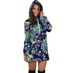 Blue Bohemian Paisley Pattern Print Hoodie Dress GearFrost