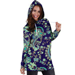 Blue Bohemian Paisley Pattern Print Hoodie Dress GearFrost