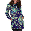 Blue Bohemian Paisley Pattern Print Pullover Hoodie Dress
