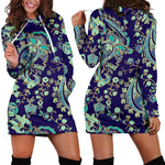 Blue Bohemian Paisley Pattern Print Hoodie Dress GearFrost
