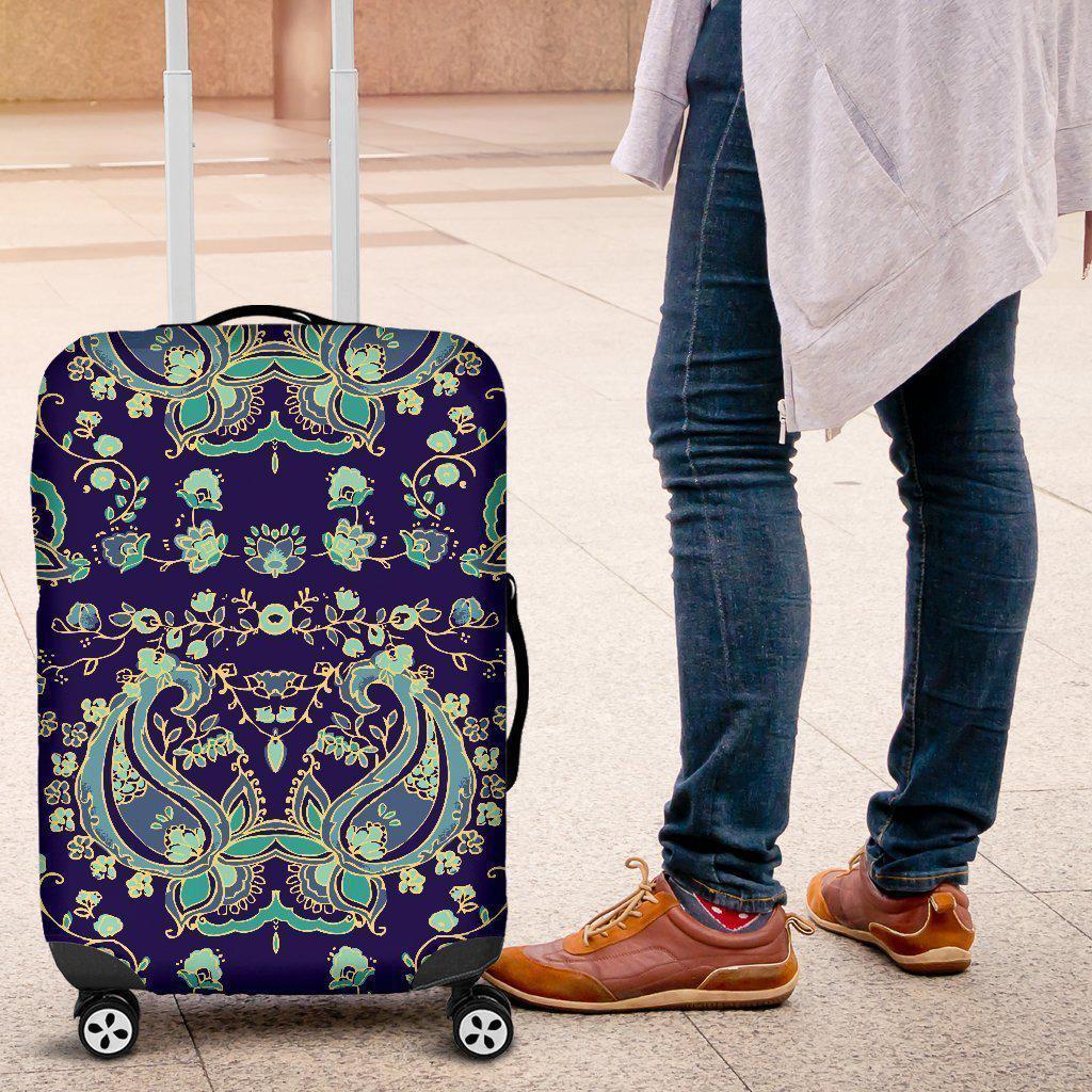 Blue Bohemian Paisley Pattern Print Luggage Cover GearFrost