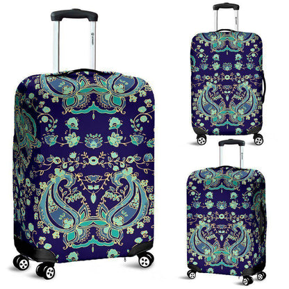 Blue Bohemian Paisley Pattern Print Luggage Cover GearFrost