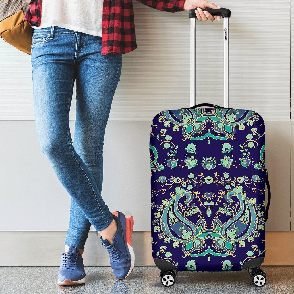 Blue Bohemian Paisley Pattern Print Luggage Cover GearFrost
