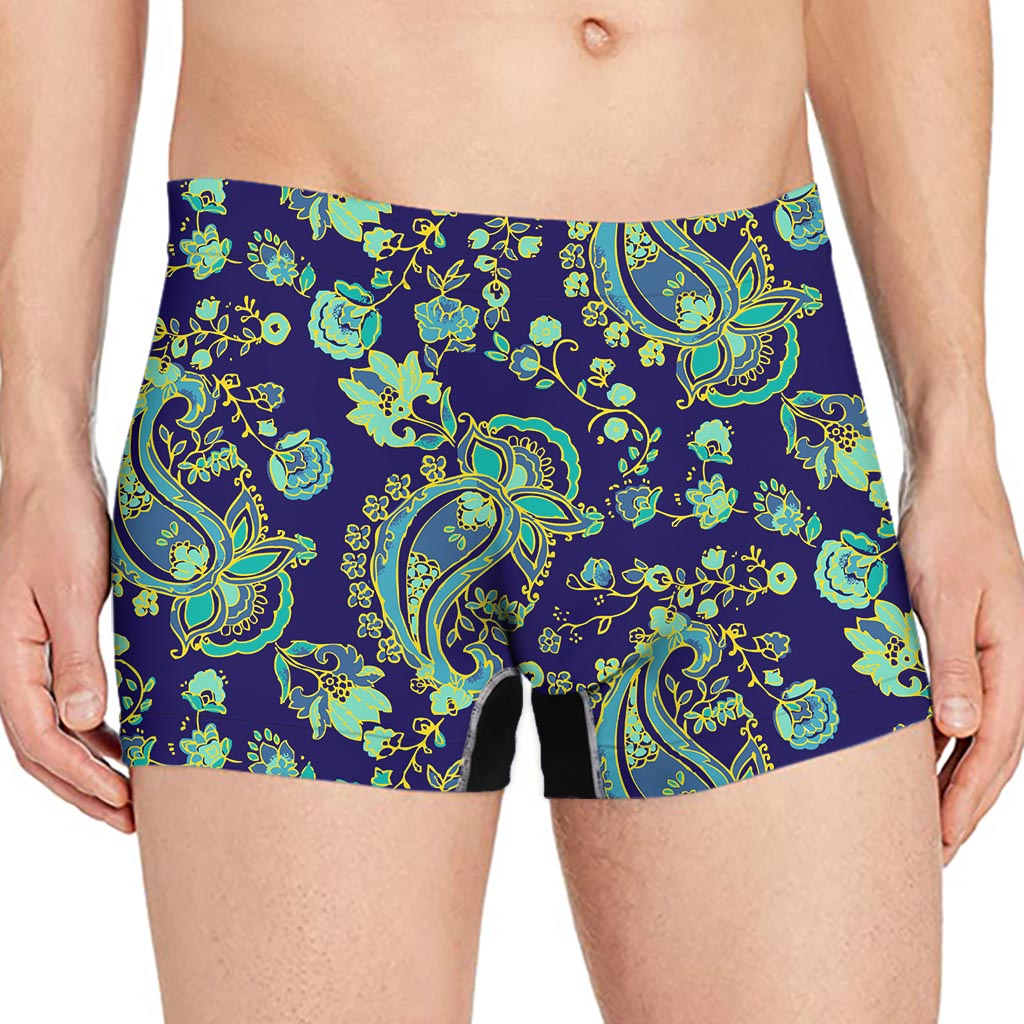 Blue Bohemian Paisley Pattern Print Men's Boxer Briefs