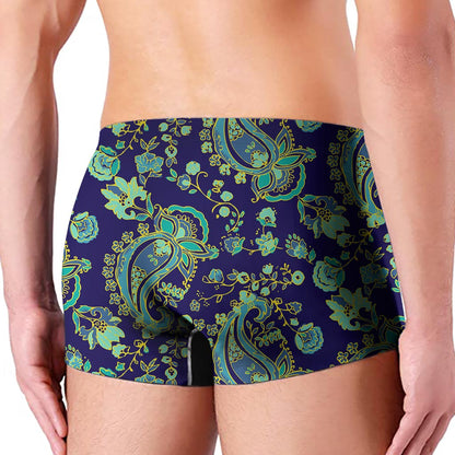 Blue Bohemian Paisley Pattern Print Men's Boxer Briefs