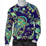 Blue Bohemian Paisley Pattern Print Men's Crewneck Sweatshirt GearFrost