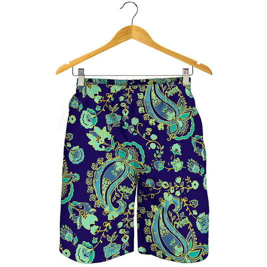 Blue Bohemian Paisley Pattern Print Men's Shorts