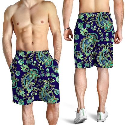Blue Bohemian Paisley Pattern Print Men's Shorts